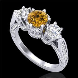 2.18 CTW Intense Fancy Yellow Diamond Art Deco 3 Stone Ring 18K White Gold - REF-254W5H - 38113