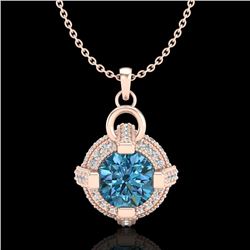 1.57 CTW Fancy Intense Blue Diamond Micro Pave Stud Necklace 18K Rose Gold - REF-147K3R - 37636