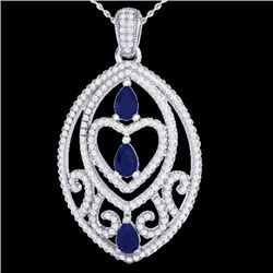 3.50 CTW Sapphire & Micro VS/SI Diamond Heart Necklace Designer 18K White Gold - REF-218F2M - 21294