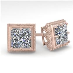 2.0 CTW VS/SI Princess Diamond Stud Earrings 14K Rose Gold - REF-512H8W - 29783