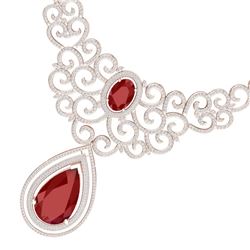 87.52 CTW Royalty Ruby & VS Diamond Necklace 18K Rose Gold - REF-2000Y2N - 39840