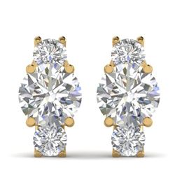 2.9 CTW Certified VS/SI Diamond 3 Stone Stud Earrings 18K Yellow Gold - REF-595X4T - 32566