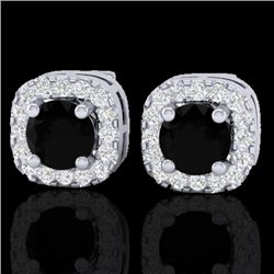 0.90 CTW Micro Pave Black & VS/SI Diamond Earrings Designer Halo 18K White Gold - REF-40N2Y - 21169
