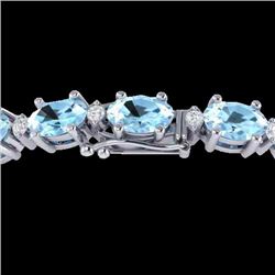 10 CTW Aquamarine & VS/SI Diamond Certified Eternity Bracelet 10K White Gold - REF-102X2T - 21440