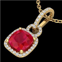 3 CTW Ruby & Micro VS/SI Diamond Certified Necklace 18K Yellow Gold - REF-74T2X - 22989