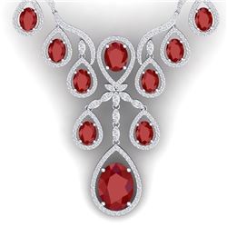 37.66 CTW Royalty Ruby & VS Diamond Necklace 18K White Gold - REF-963T6X - 38559