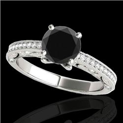 1.25 CTW Certified Vs Black Diamond Solitaire Antique Ring 10K White Gold - REF-56H8W - 34741