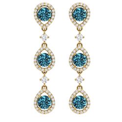 5.28 CTW Royalty Fancy Blue, SI Diamond Earrings 18K Yellow Gold - REF-427F3M - 39101