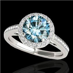 1.3 CTW SI Certified Fancy Blue Diamond Solitaire Halo Ring 2 Tone 10K White & Rose Gold - REF-172H8