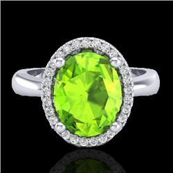 2.50 CTW Peridot & Micro Pave VS/SI Diamond Certified Ring Halo 18K White Gold - REF-54T8X - 21110