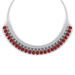 51.75 CTW Royalty Ruby & VS Diamond Necklace 18K White Gold - REF-1072K8R - 38874