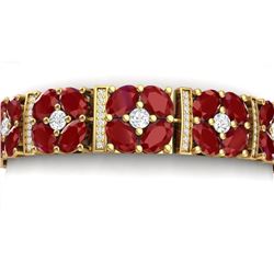 39.78 CTW Royalty Ruby & VS Diamond Bracelet 18K Yellow Gold - REF-636K4R - 39017