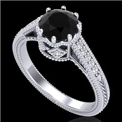 1.25 CTW Fancy Black Diamond Solitaire Engagement Art Deco Ring 18K White Gold - REF-100T2X - 37520
