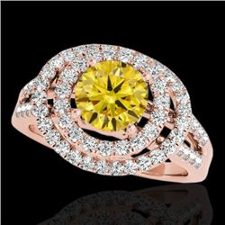 1.75 CTW Certified Si Fancy Intense Yellow Diamond Solitaire Halo Ring 10K Rose Gold - REF-200M2F - 