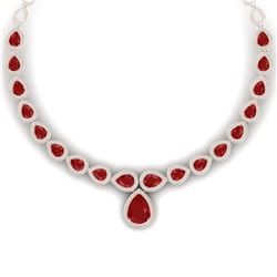 51.41 CTW Royalty Ruby & VS Diamond Necklace 18K Rose Gold - REF-1018H2W - 39424