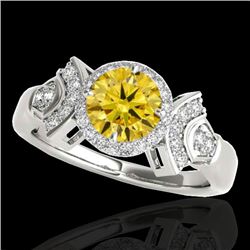 1.56 CTW Certified Si Fancy Intense Yellow Diamond Solitaire Halo Ring 10K White Gold - REF-209T3X -