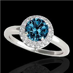 1.43 CTW SI Certified Fancy Blue Diamond Solitaire Halo Ring 10K White Gold - REF-169K3R - 33666