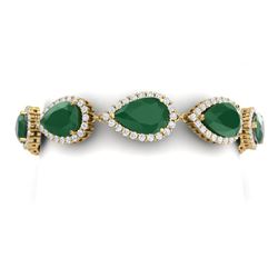 42 CTW Royalty Emerald & VS Diamond Bracelet 18K Yellow Gold - REF-636T4X - 38858