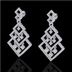 3 CTW Micro Pave VS/SI Diamond Earrings Dangling Designer 14K White Gold - REF-235K5R - 22488