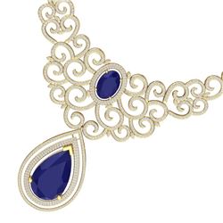 87.52 CTW Royalty Sapphire & VS Diamond Necklace 18K Yellow Gold - REF-1727Y3N - 39844