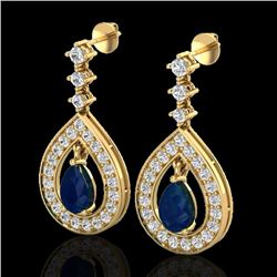 2.25 CTW Sapphire & Micro Pave VS/SI Diamond Earrings Designer 14K Yellow Gold - REF-105N5Y - 23156