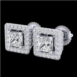 2.25 CTW Princess VS/SI Diamond Micro Pave Stud Earrings 18K White Gold - REF-272R8K - 37169