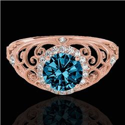 1.22 CTW SI Certified Fancy Blue Diamond Solitaire Halo Ring 10K Rose Gold - REF-170X9T - 33784