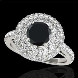 2.09 CTW Certified Vs Black Diamond Solitaire Halo Ring 10K White Gold - REF-112M9F - 33691