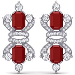 27.36 CTW Royalty Designer Ruby & VS Diamond Earrings 18K White Gold - REF-600F2M - 38763