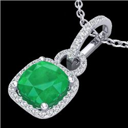 3 CTW Emerald & Micro VS/SI Diamond Certified Necklace 18K White Gold - REF-70T9X - 22981