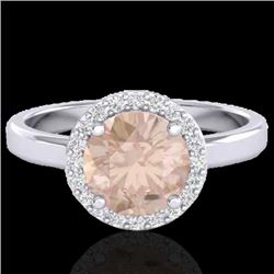 1.50 CTW Morganite & Halo VS/SI Diamond Micro Ring Solitaire 18K White Gold - REF-60M5F - 21634