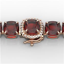 35 CTW Garnet & Micro Pave VS/SI Diamond Halo Designer Bracelet 14K Rose Gold - REF-134X2T - 23310