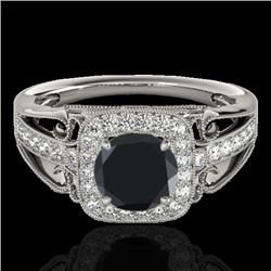 1.3 CTW Certified Vs Black Diamond Solitaire Halo Ring 10K White Gold - REF-66K4R - 33772