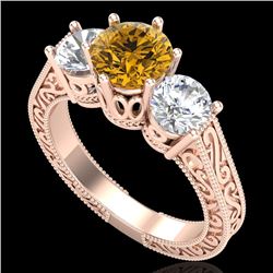 2.01 CTW Intense Fancy Yellow Diamond Art Deco 3 Stone Ring 18K Rose Gold - REF-343H6W - 37582