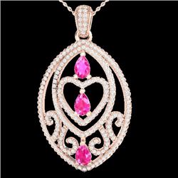 3.50 CTW Pink Sapphire & Micro VS/SI Diamond Heart Necklace 14K Rose Gold - REF-218M2F - 21289