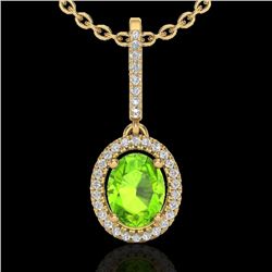 2 CTW Peridot & Micro Pave VS/SI Diamond Necklace Solitaire Halo 18K Yellow Gold - REF-61K8R - 20666