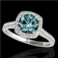 1.65 CTW SI Certified Fancy Blue Diamond Solitaire Halo Ring 10K White Gold - REF-209F3M - 34198