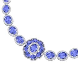 81.27 CTW Royalty Tanzanite & VS Diamond Necklace 18K White Gold - REF-1545W5H - 39228