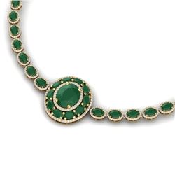 43.54 CTW Royalty Emerald & VS Diamond Necklace 18K Yellow Gold - REF-981F8M - 39275