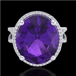 10 CTW Amethyst & Micro Pave VS/SI Diamond Certified Halo Ring 18K White Gold - REF-80Y2N - 20952