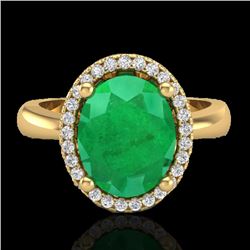 3 CTW Emerald & Micro Pave VS/SI Diamond Certified Ring Halo 18K Yellow Gold - REF-64M9F - 21104