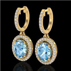 4.25 CTW Sky Blue Topaz & Micro VS/SI Diamond Earrings Halo 18K Yellow Gold - REF-94W8H - 20318