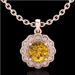 1.15 CTW Intense Fancy Yellow Diamond Art Deco Stud Necklace 18K Rose Gold - REF-180X2T - 37848