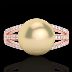 0.30 CTW Micro Pave VS/SI Diamond Certifieden Pearl Designer Ring 14K Rose Gold - REF-44W2H - 22626