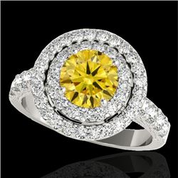 2.25 CTW Certified Si Fancy Intense Yellow Diamond Solitaire Halo Ring 10K White Gold - REF-218K2R -