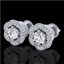 1.51 CTW VS/SI Diamond Solitaire Art Deco Stud Earrings 18K White Gold - REF-263N6Y - 37106