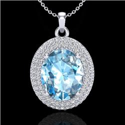 5 CTW Sky Blue Topaz & Micro Pave VS/SI Diamond Necklace 18K White Gold - REF-92X5T - 20557