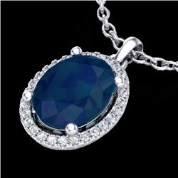 3 CTW Sapphire & Micro Pave VS/SI Diamond Certified Necklace Halo 18K White Gold - REF-59Y3N - 21089