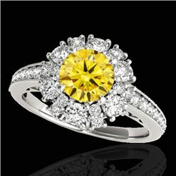 2.16 CTW Certified Si Fancy Intense Yellow Diamond Solitaire Halo Ring 10K White Gold - REF-221K8R -
