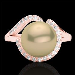 0.27 CTW VS/SI Diamond Certified &En Pearl Designer Ring 14K Rose Gold - REF-40R4K - 22619